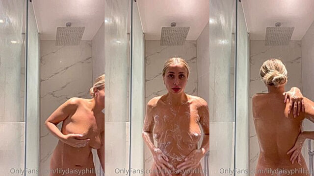 sexy British babe Lillian Phillips wet shower tease