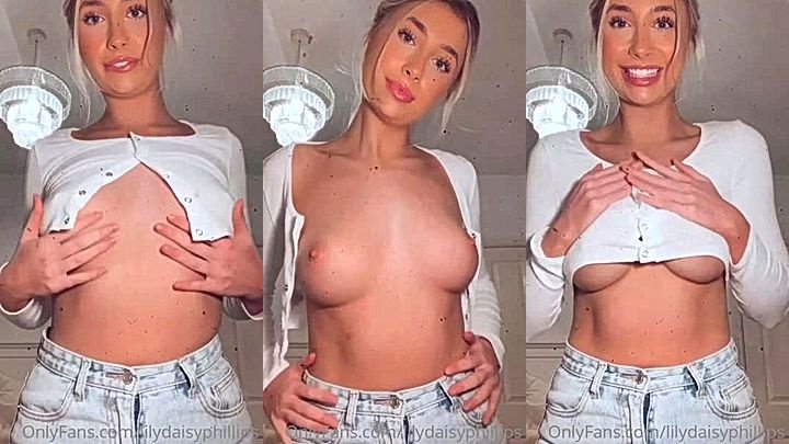 sexy blonde babe Lillian Phillips teasing her perky tits