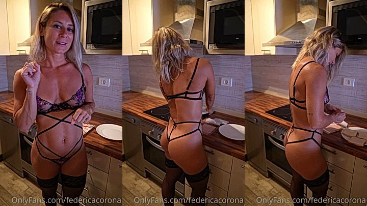 onlyfans blonde babe federicacorona naked lingerie kitchen tease video leaked
