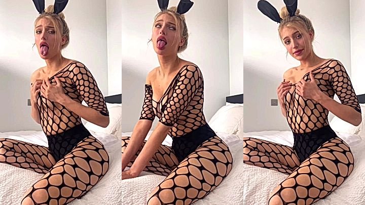 sexy bunny Ari Baby teasing in her fishnet outfit