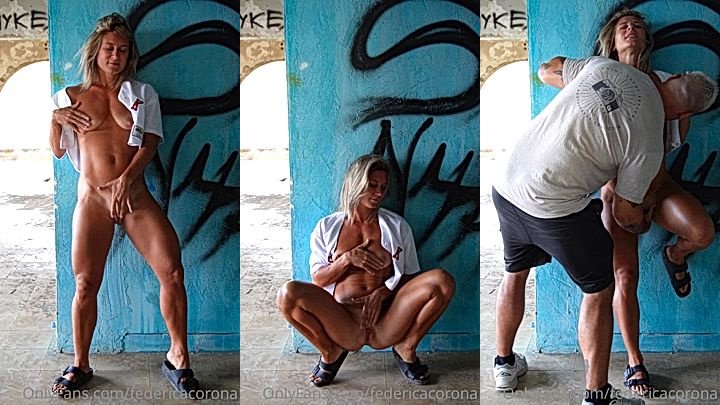 horny blonde babe federicacorona Outdoor blowjob