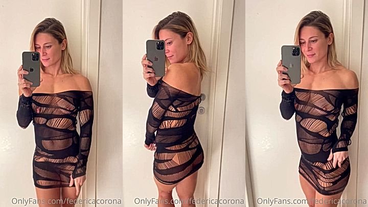 fit blonde federicacorona showing off her braless sexy dress