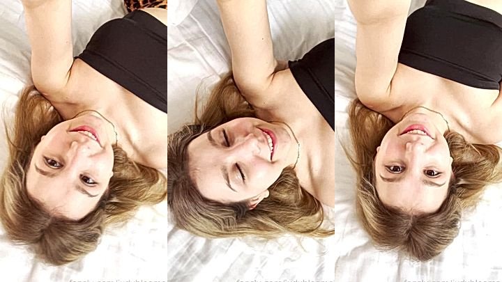 horny blonde teen Judy Blooms lying on her personal bed