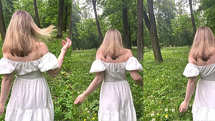 sexy teen Judy Blooms wandering around the woods