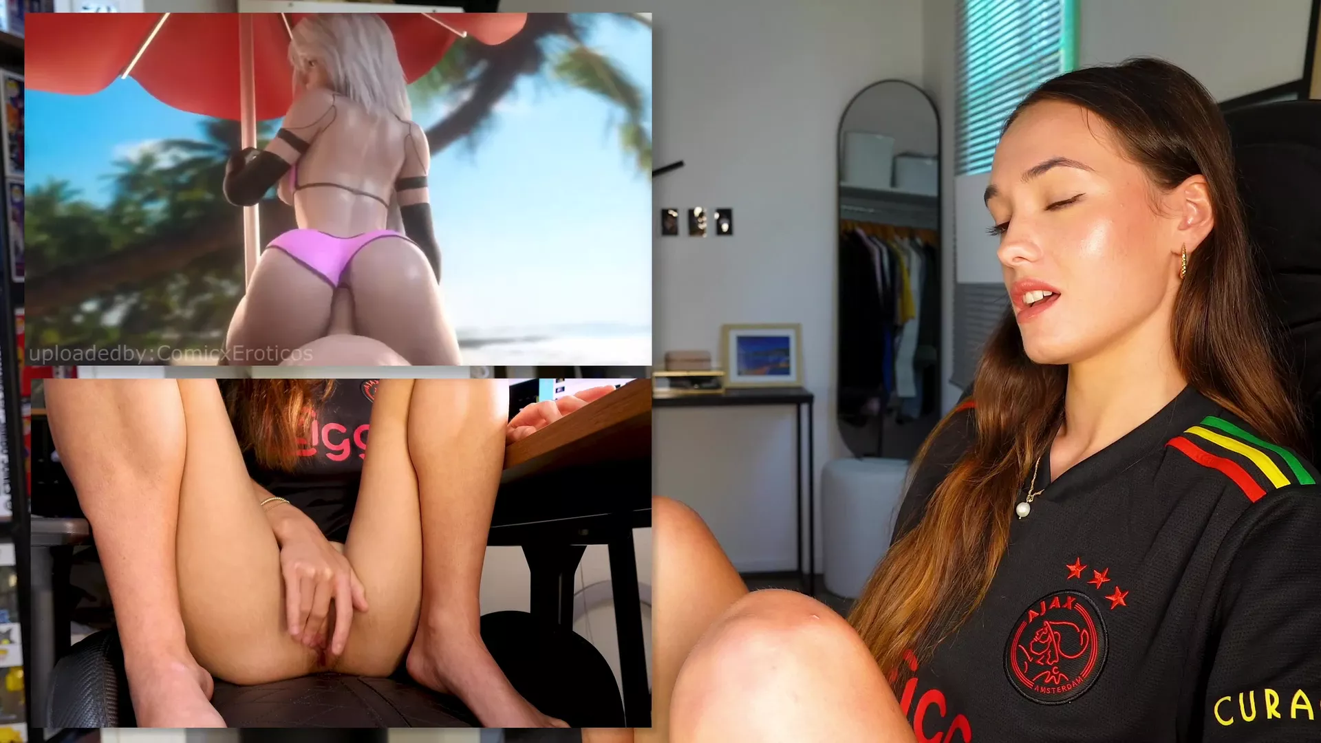 Cheekymz masturbates while watching adult cartoon in her gaming chair