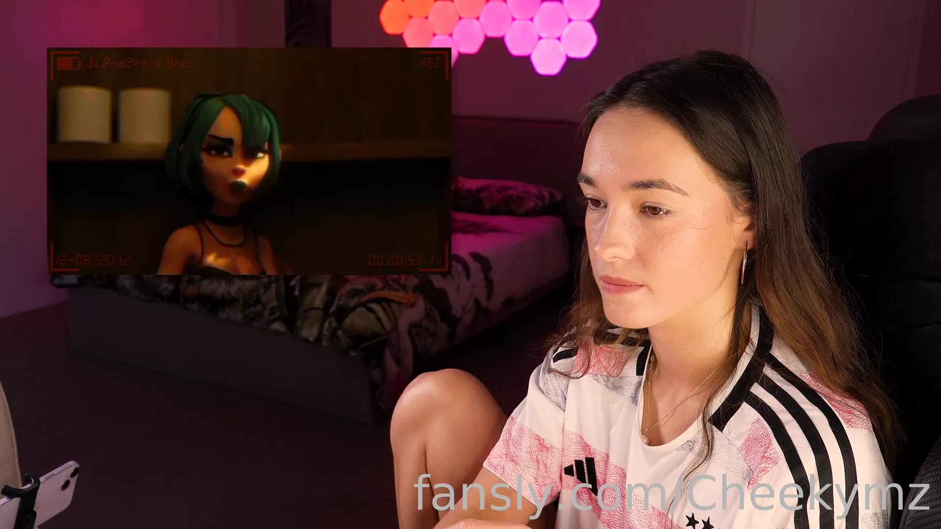 horny girl Cheekymz masturbation with a vibrator while watching adult cartoon