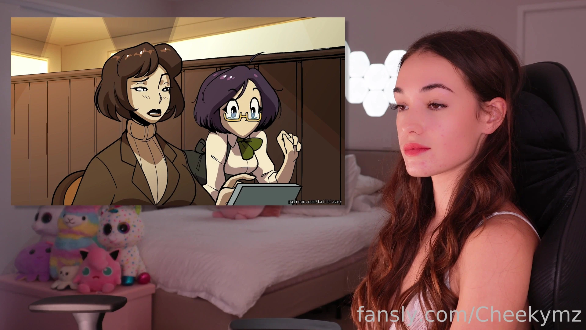 horny camgirl Cheekymz masturbates while watching adult cartoon video leaked