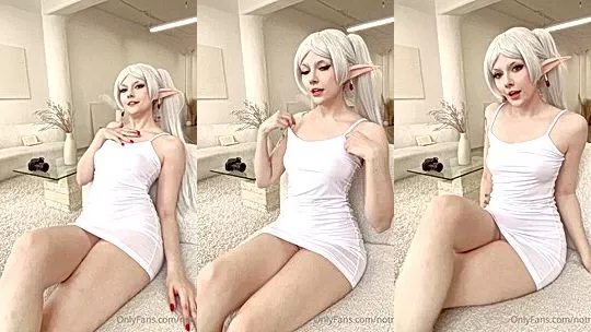 sexy elf teen Notmeggii showing off her petite body on the couch