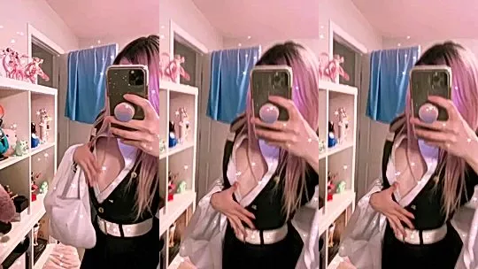 Notmeggii teasing in her sexy low cut cosplay