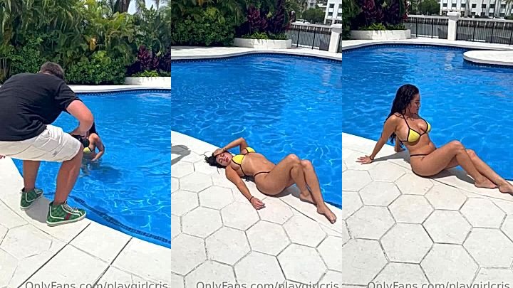 Playgirlcris showing off her hot bikini body by the poolside