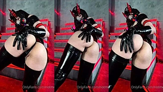 sexy cosplay teen Notmeggii teasing in her latex bodysuit video leaked