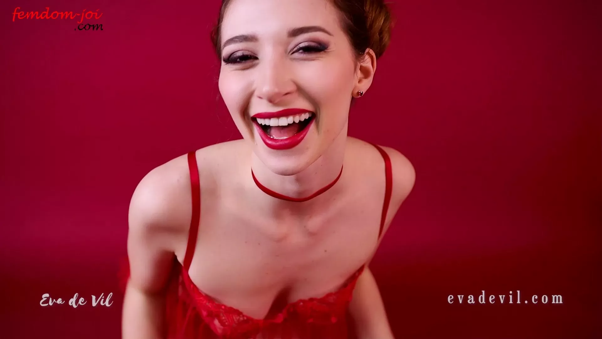 Eva de Vil teasing her small tits in her red night gown