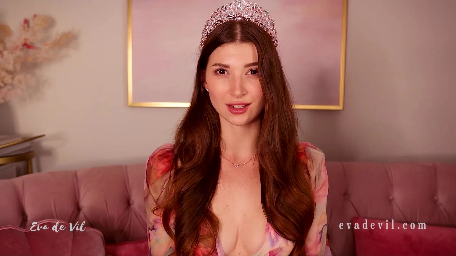 princess girl Eva de Vil teasing her naked small tits for the camera