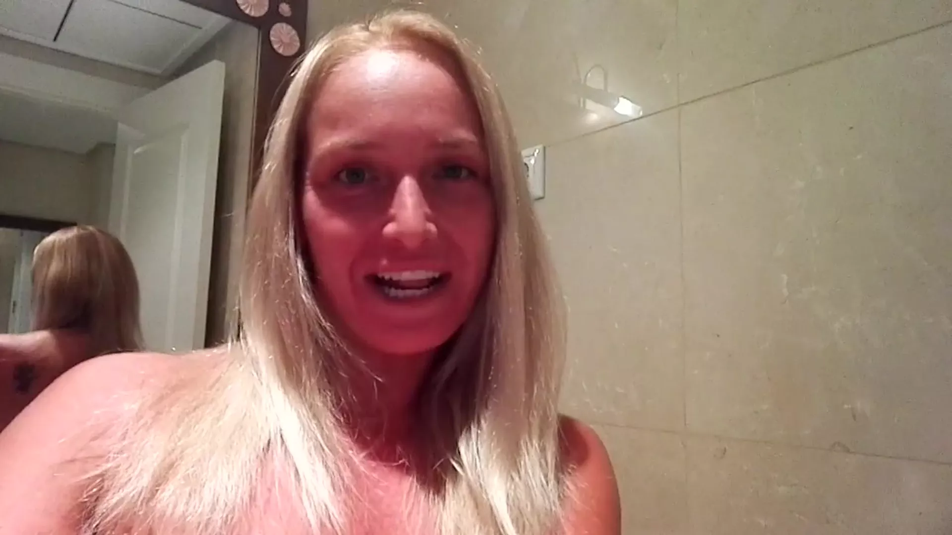 Kathia Nobili teasing her naked bushy pussy in the bathroom