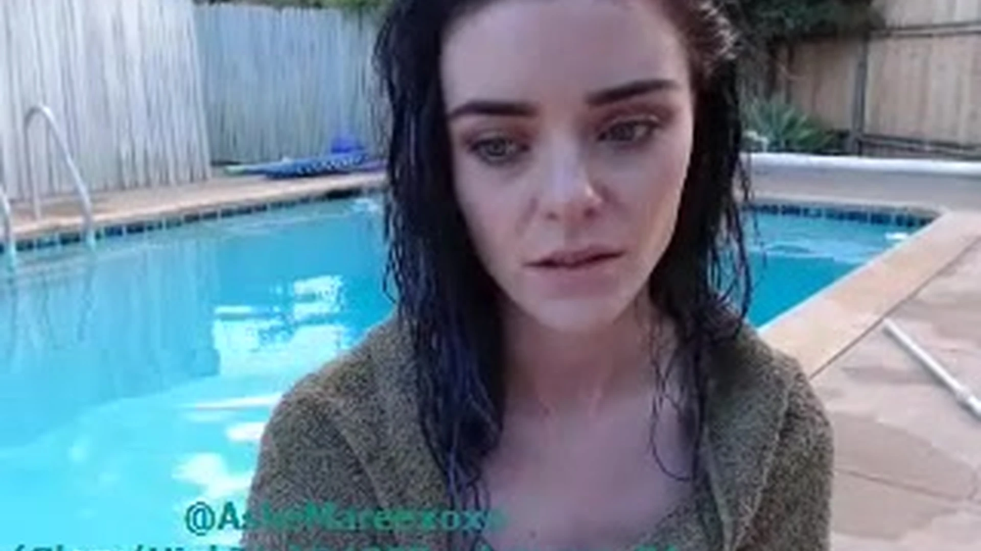 Ashe Maree tesaing her bikini topless by the pool
