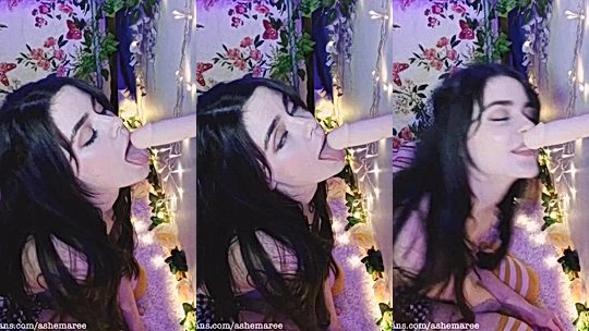 Ashe Maree sucking on a wall dildo on livestream