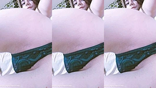 Ashe Maree teasing her pussy in her green panties bottom view