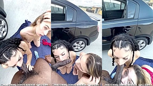 Baddies gallery two sexy sluts outdoor dessert bbc blowjob