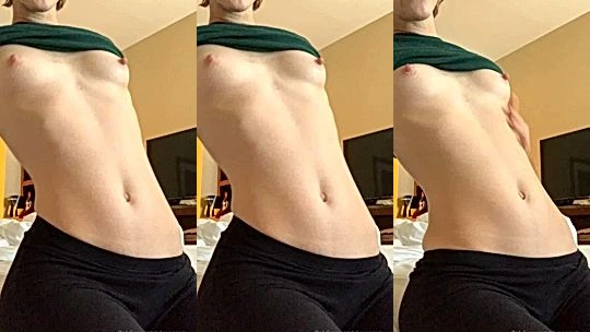 AliceOnCam flashing her naked small tits in the bedroom