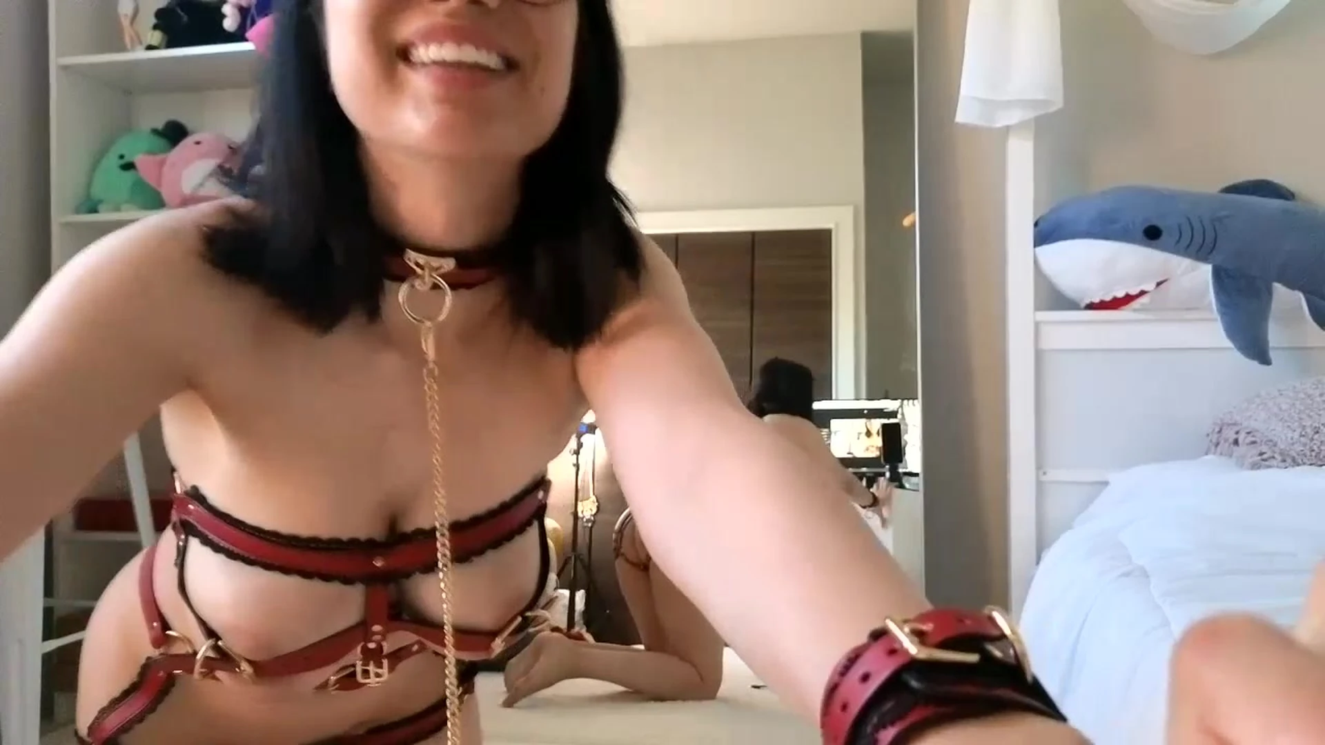 Delightfulhug teasing her leashed lingerie